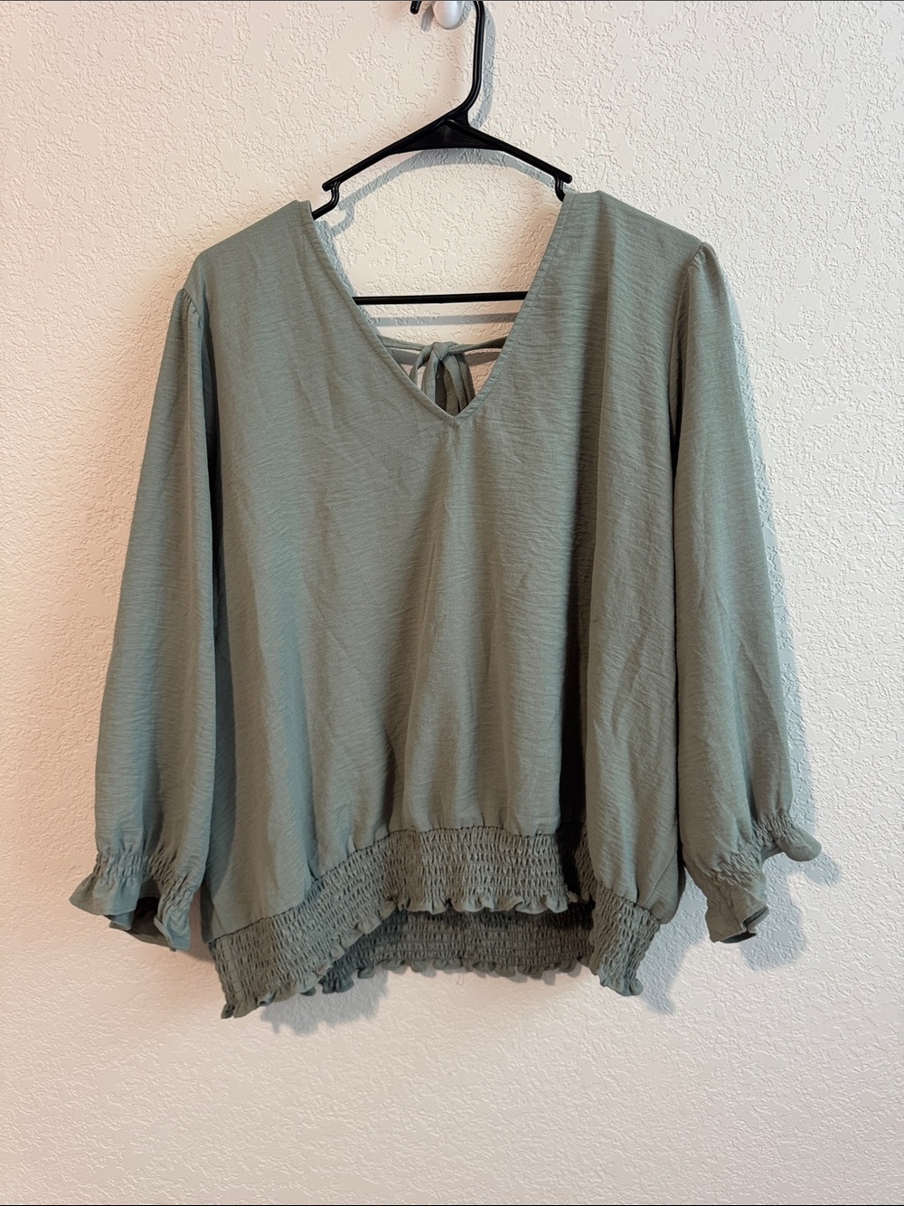 Maurices Sage Green V-Neck Smocked-Hem Blouse
